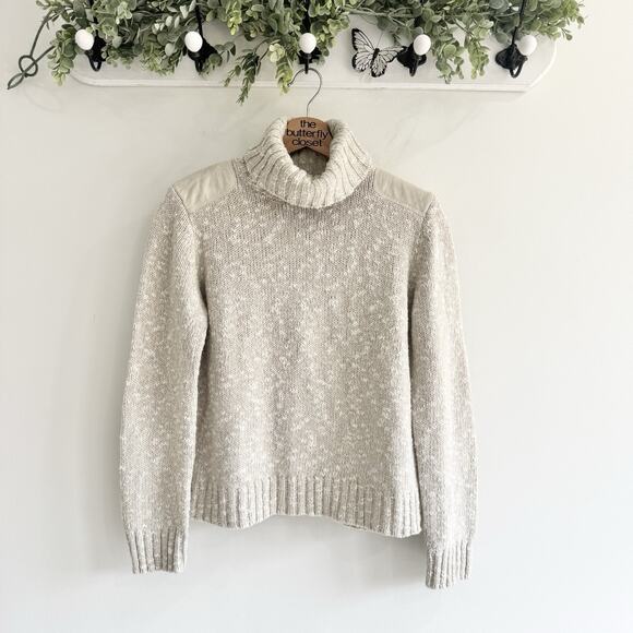 Vintage Ralph Lauren Beige Suede Patched Turtleneck Sweater Medium e50 90s y2k - Picture 1 of 4